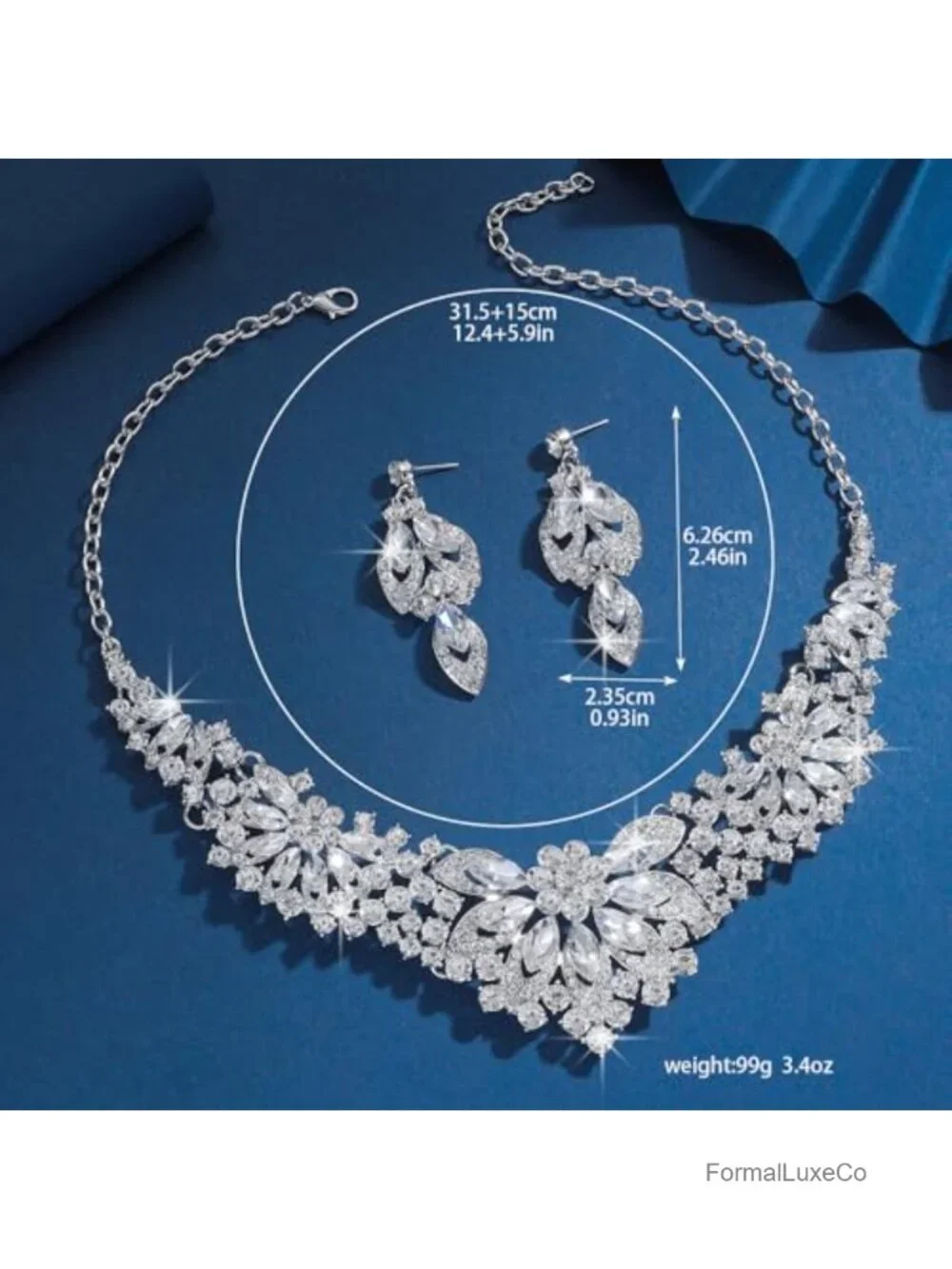 Vintage Crystal Rhinestone Statement Choker Necklace Earring Set Bib Cluster